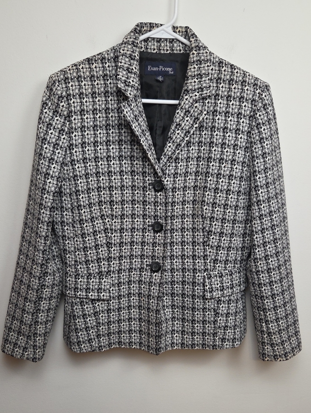 Vintage Evan-Picone Classic Black & White Tweed Women's Blazer Jacket Size 12